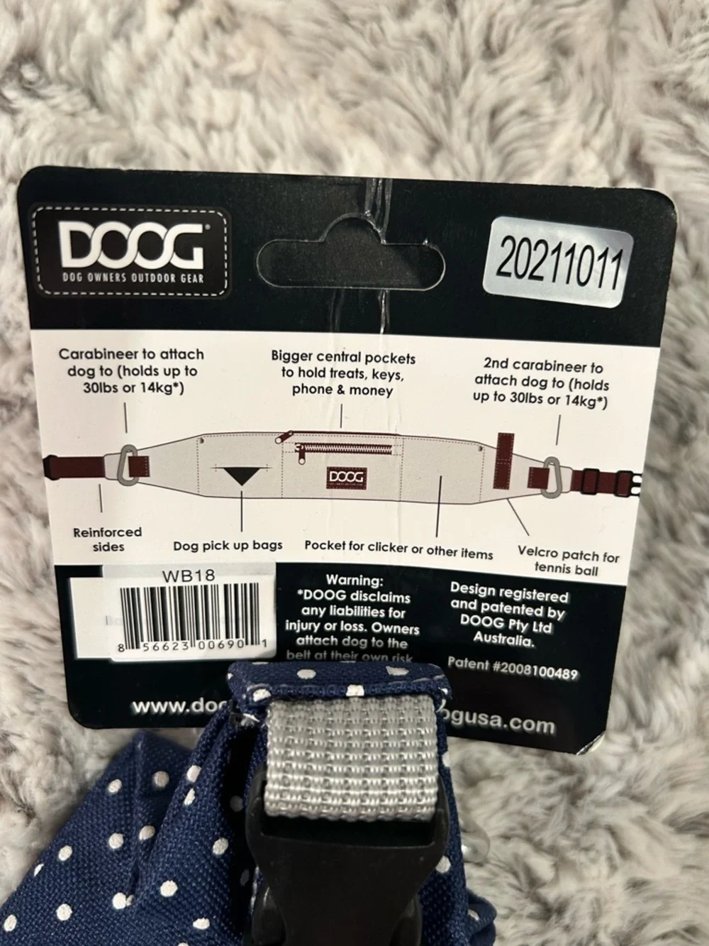 DOOG Walkie Belt - Navy Blue Polka Dot